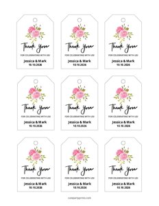 Pink Floral Wedding Favor Thank You Tags
