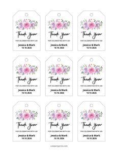 Pink Floral Thank You Tags for Weddings