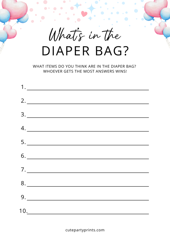 Gender Reveal Whats in the Diaper Bag?