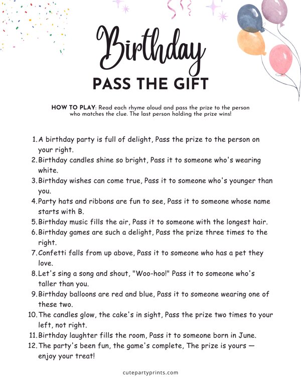 Birthday Pass the Prize