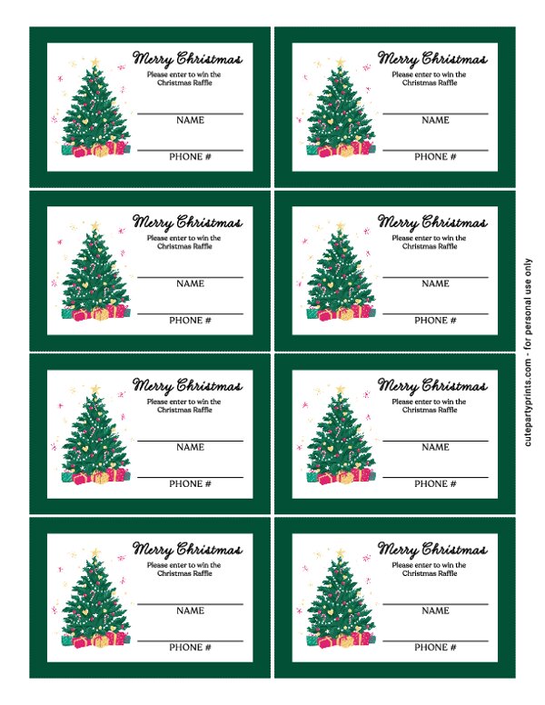 Green Tree Christmas Raffle Tickets