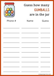 Guess How Many Gumballs Are in the Jar Entry Sheet