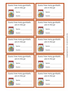 Guess How Many Gumballs Are in the Jar Game Cards