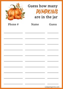 Pumpkin Guessing Game Entry Sheet
