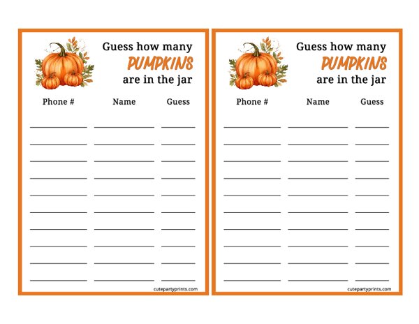 Pumpkin Guessing Game Entry Sheet