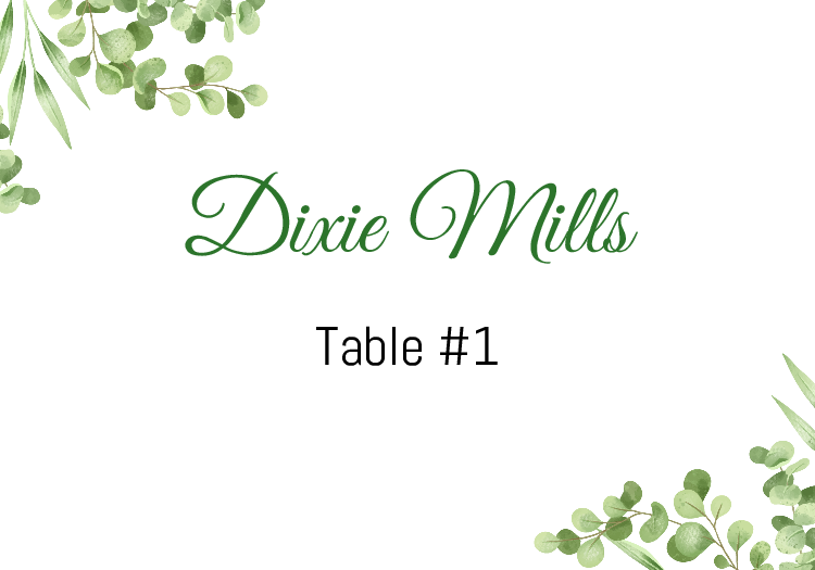 Green Leaves Wedding Place Cards Template