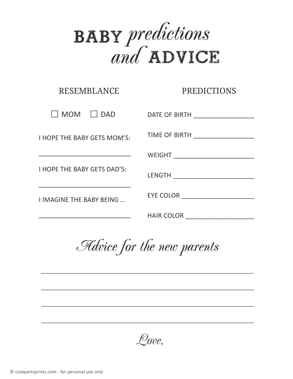 Baby Prediction and Advice Cards