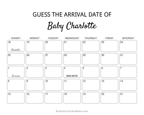 Baby Due Date Calendar Printable