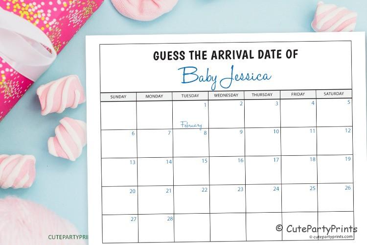 Guess Baby Due Date Calendar Template