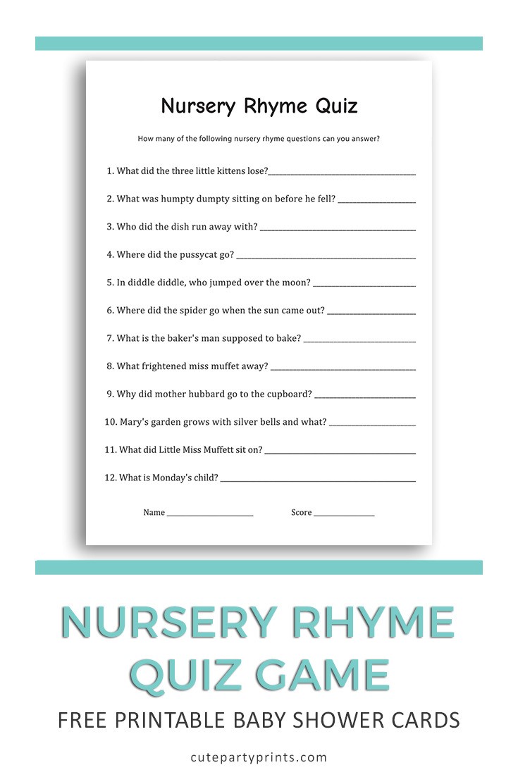Free Printable Nursery Rhyme Game