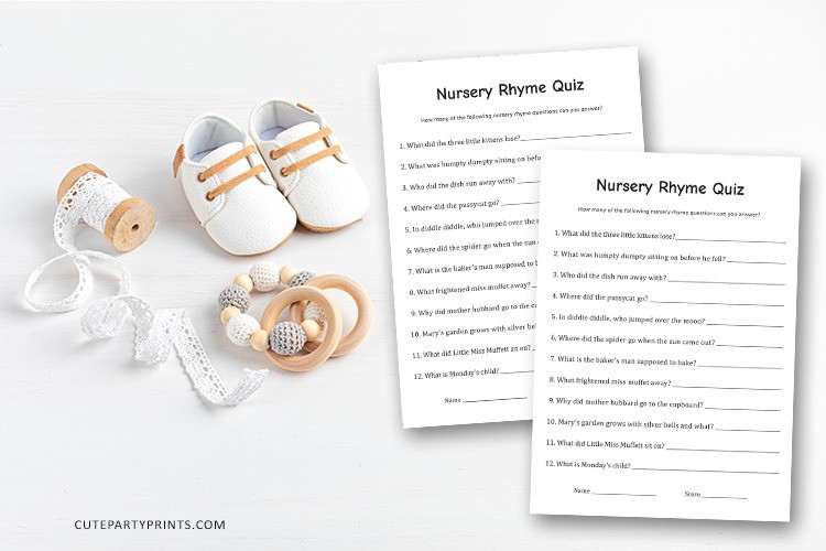 Free Printable Baby Shower Nursery Rhyme Game