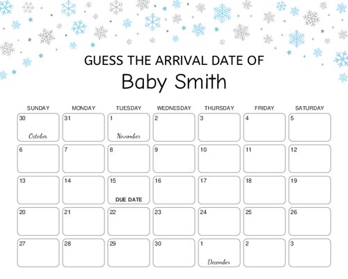 Silver Blue Snowflake Due Date Game