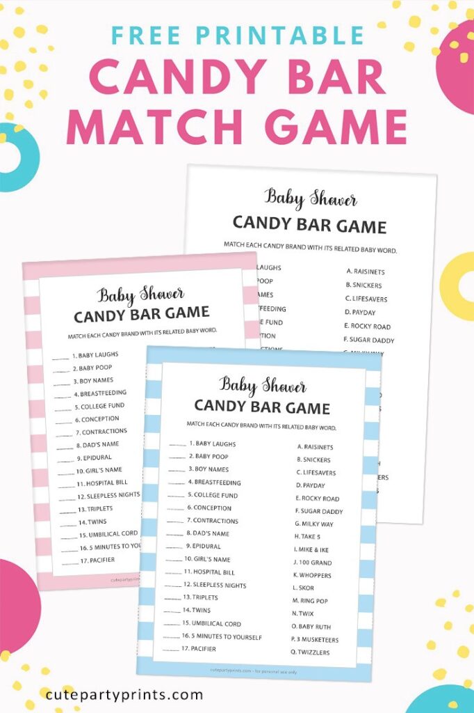 Candy Bar Baby Shower Game Free Printable