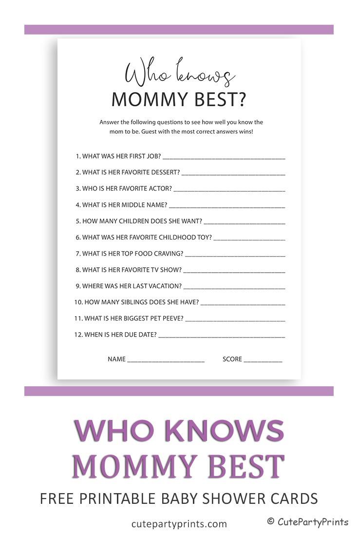 Free Printable Who Knows Mommy Best Game