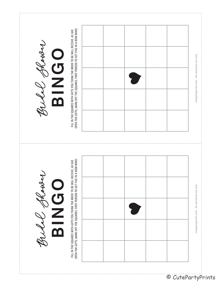 Blank Bridal Shower Bingo Cards Printable