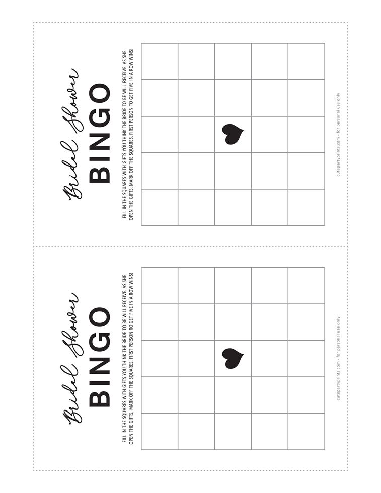 Blank Bridal Shower Bingo Cards Printable