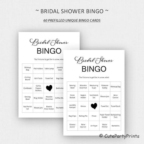 Prefilled Bridal Shower Bingo Cards