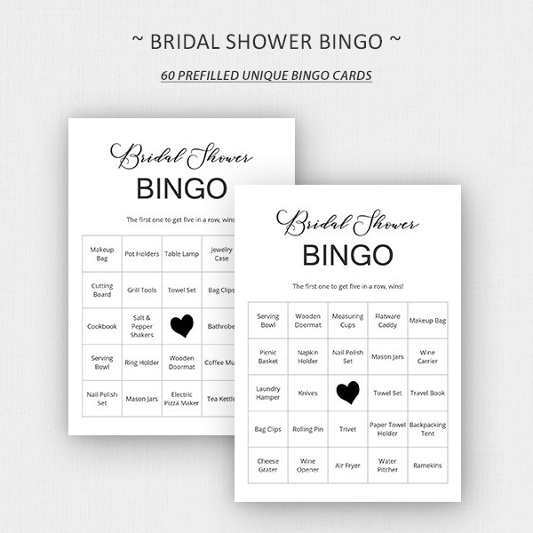 Prefilled Bridal Shower Bingo Cards