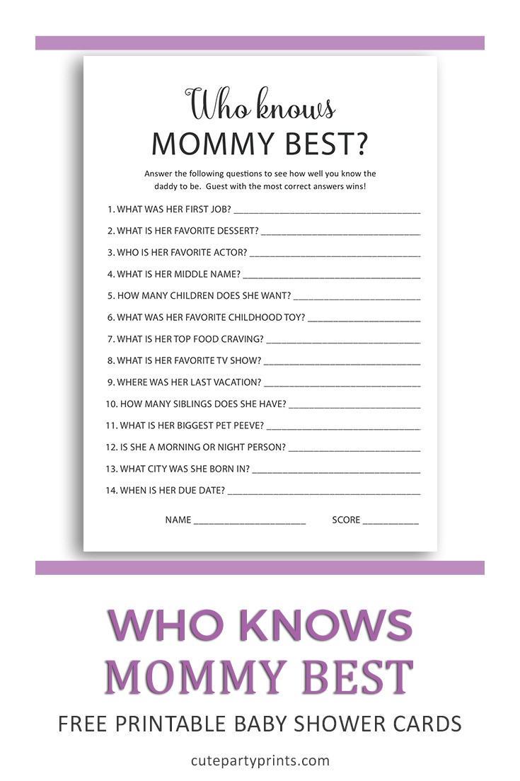 Free Printable Who Knows Mommy Best Baby Shower Game