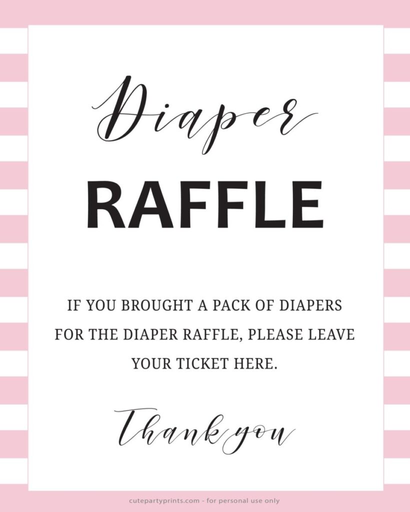 Pink Diaper Raffle Table Sign Printable