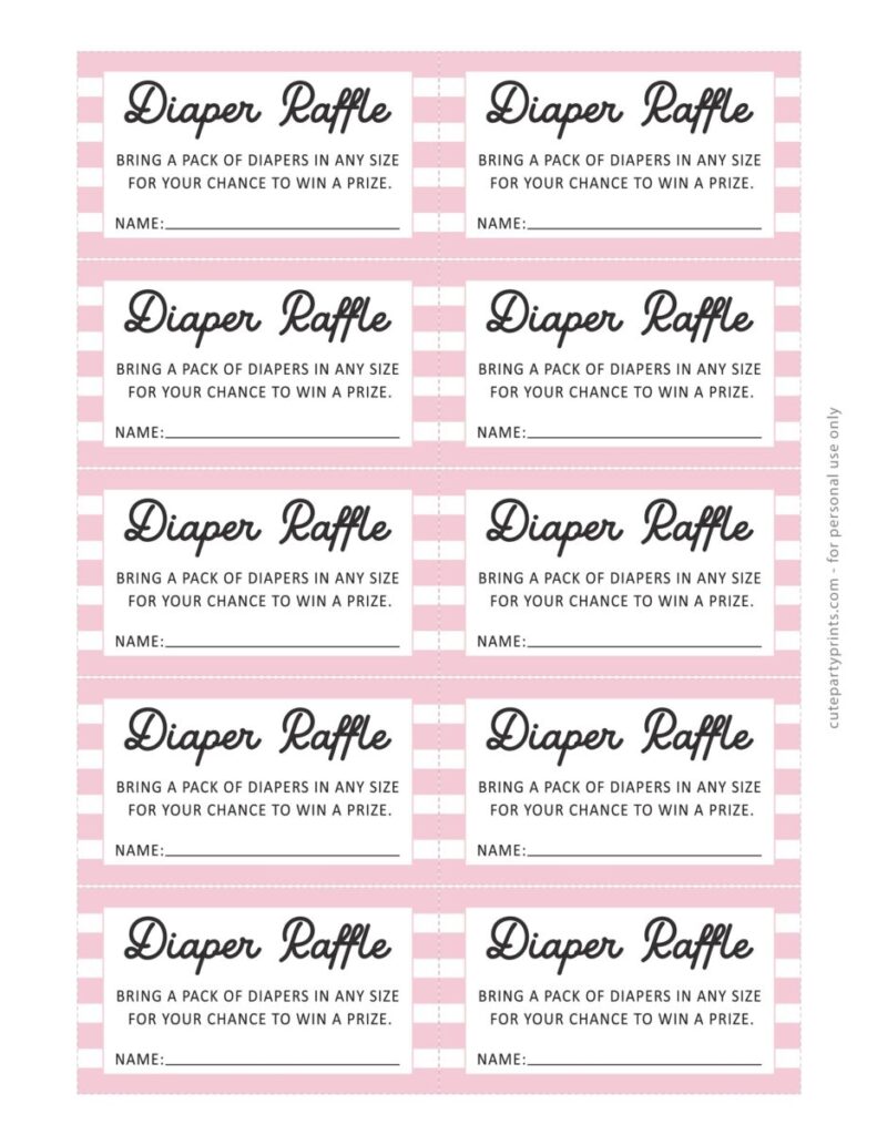 Pink Diaper Raffle Tickets